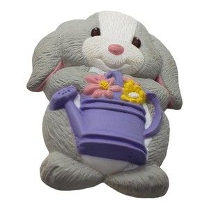 Vintage Plastic Easter Bunny Rabbit  w/ Purple Pail Pin Brooch